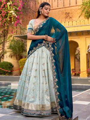 Royal Blue Zari Embroidered Silk Bridesmaid Lehenga Choli With Dupatta 1