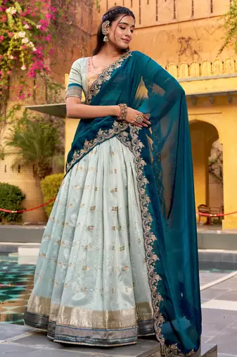 Royal Blue Zari Embroidered Silk Bridesmaid Lehenga Choli With Dupatta
