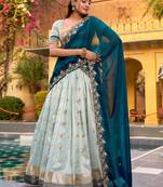 Royal Blue Zari Embroidered Silk Bridesmaid Lehenga Choli With Dupatta