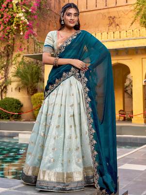Royal Blue Zari Embroidered Silk Bridesmaid Lehenga Choli With Dupatta 2