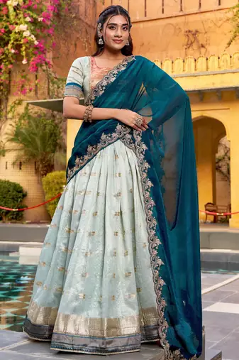 Royal Blue Zari Embroidered Silk Bridesmaid Lehenga Choli With Dupatta