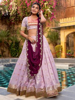 Captivating Lavender Embroidered Silk Marriage Wear Lehenga Choli 1