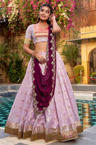 Captivating Lavender Embroidered Silk Marriage Wear Lehenga Choli