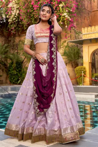 Captivating Lavender Embroidered Silk Marriage Wear Lehenga Choli