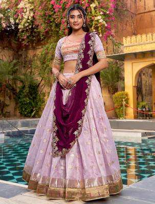 Captivating Lavender Embroidered Silk Marriage Wear Lehenga Choli 2