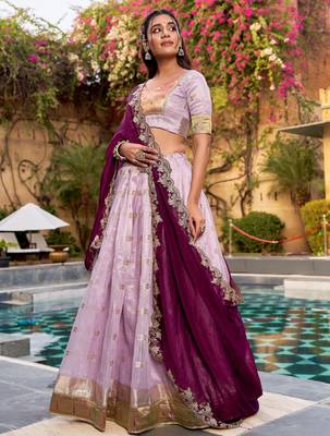 Captivating Lavender Embroidered Silk Marriage Wear Lehenga Choli 3