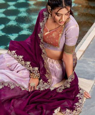 Captivating Lavender Embroidered Silk Marriage Wear Lehenga Choli 4