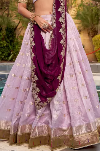 Captivating Lavender Embroidered Silk Marriage Wear Lehenga Choli