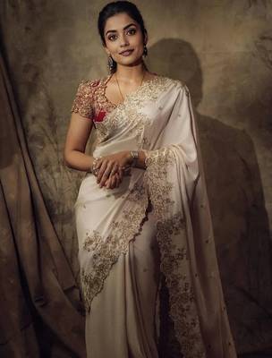 white sequin embroidery rangoli silk saree 1