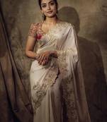 white sequin embroidery rangoli silk saree