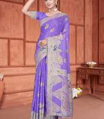 Traditional Lavender Satin silk blend Saree with Peacock Motifs & Rich Pallu