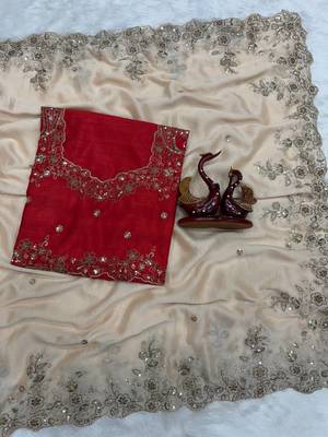 white sequin embroidery rangoli silk saree 4