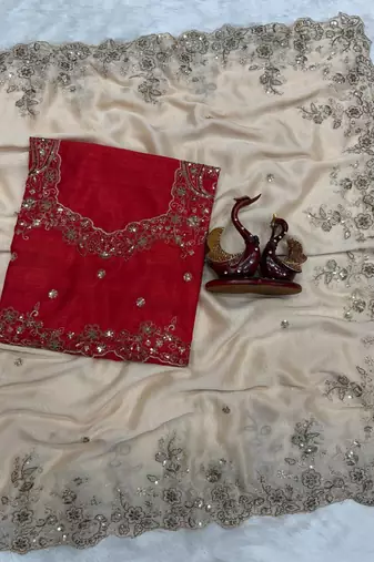 white sequin embroidery rangoli silk saree