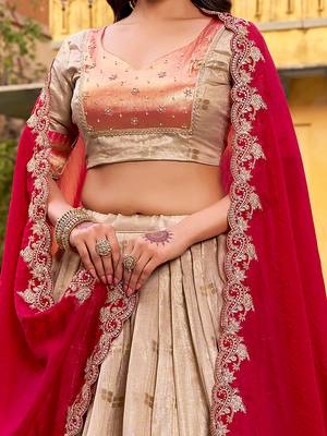 Cream Zari Weaving Silk Wedding Wear Lehenga Choli 5