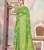 Mehendi Green Satin silk blend Saree with Gold Zari & Meena Floral Work 