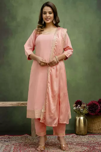 peach fancy viscose rayon kurta set