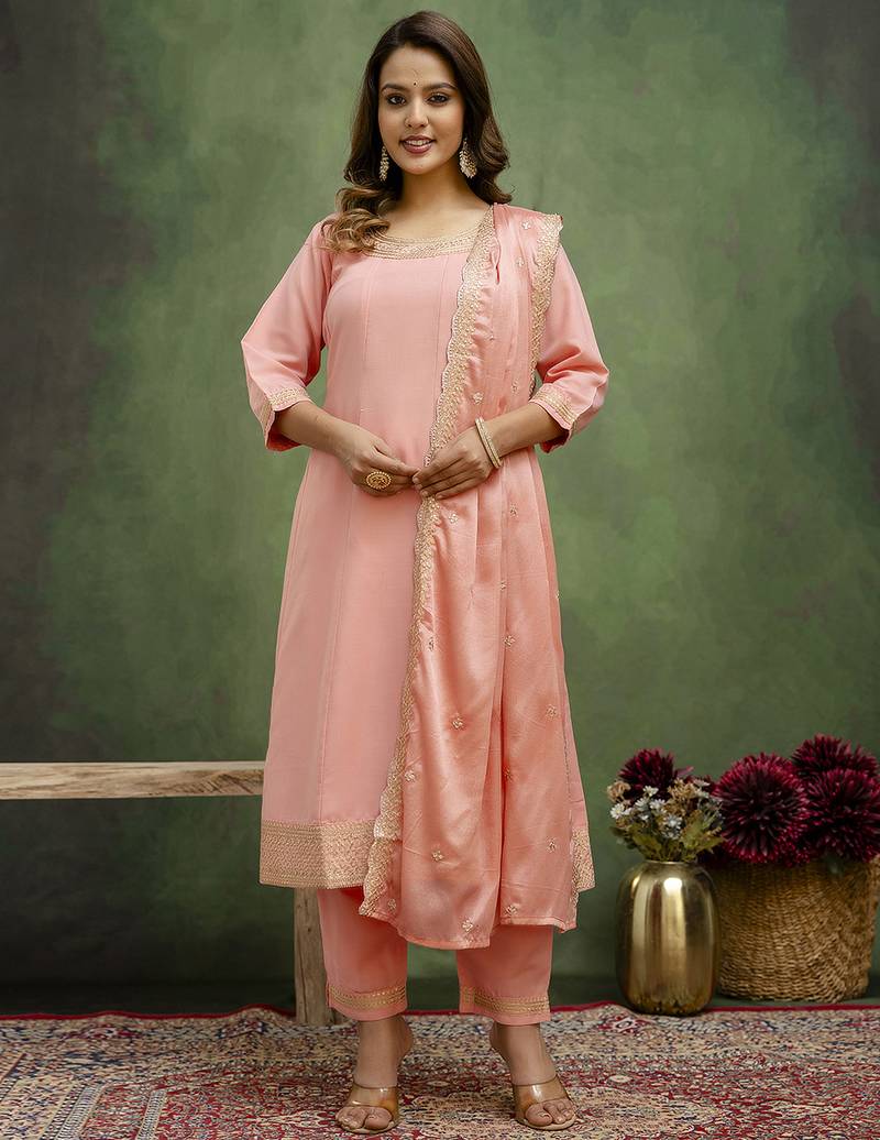 peach fancy viscose rayon kurta set