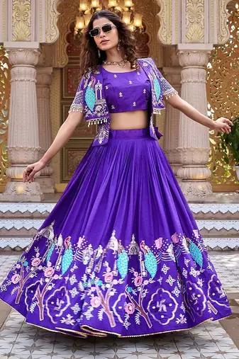PURE VICHITRA SILK PREMIUM QUALITY WEDDING SPECIAL WESTERN LEHNGHA CHOLI