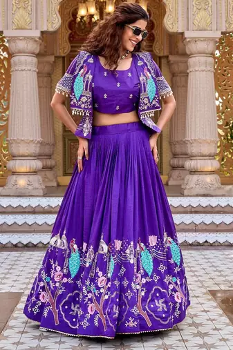 PURE VICHITRA SILK PREMIUM QUALITY WEDDING SPECIAL WESTERN LEHNGHA CHOLI