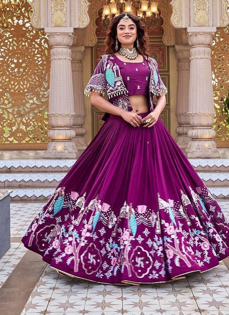 PURE VICHITRA SILK PREMIUM QUALITY WEDDING SPECIAL WESTERN LEHNGHA CHOLI