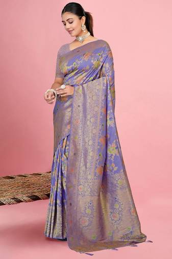 Lavender Satin silk blend Saree with Copper Zari Meena Floral Work 