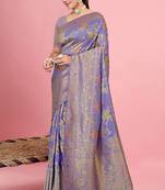 Lavender Satin silk blend Saree with Copper Zari Meena Floral Work 