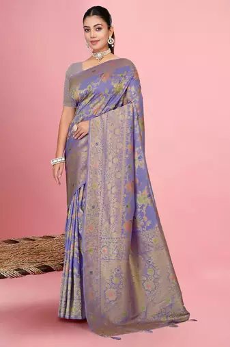 Lavender Satin silk blend Saree with Copper Zari Meena Floral Work 