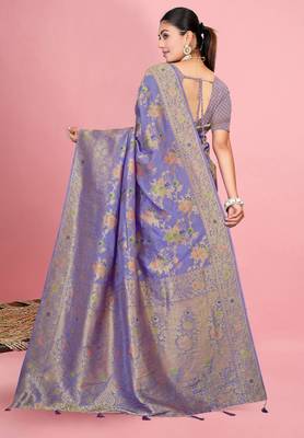 Lavender Satin silk blend Saree with Copper Zari Meena Floral Work  5