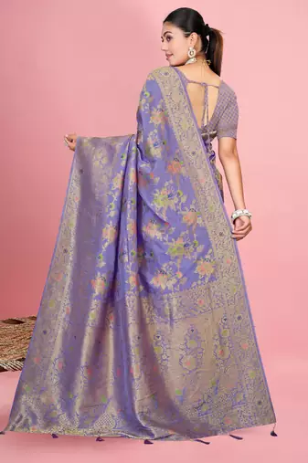 Lavender Satin silk blend Saree with Copper Zari Meena Floral Work 