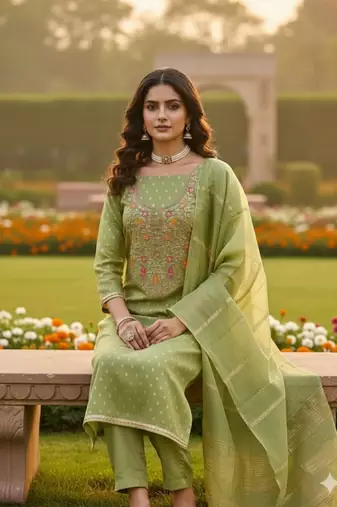 Green color beautiful shimmer jacquard fabric ethnic partywear salwar kameez