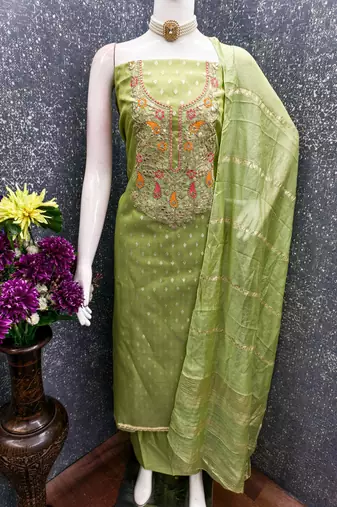 Green color beautiful shimmer jacquard fabric ethnic partywear salwar kameez