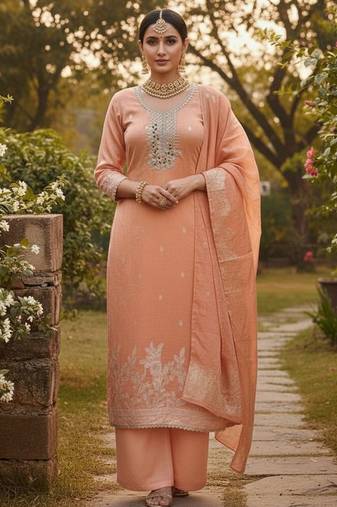 Peah color graceful partywear ethnic dani cotton fabric suit for girls