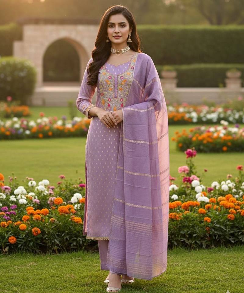 Lavender color beautiful shimmer jacquard fabric ethnic partywear salwar kameez