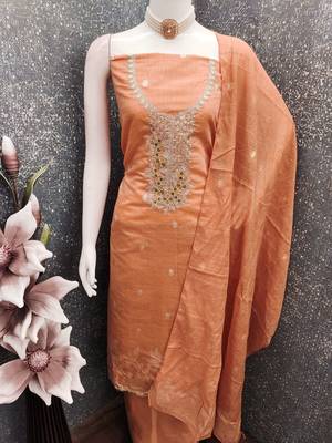 Peah color graceful partywear ethnic dani cotton fabric suit for girls 4