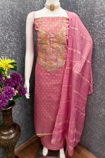 Pink color beautiful shimmer jacquard fabric ethnic partywear salwar kameez