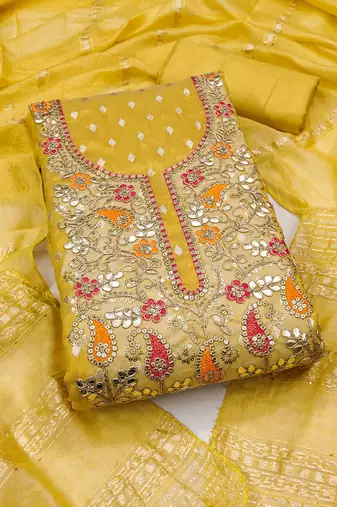 Yellow color beautiful shimmer jacquard fabric ethnic partywear salwar kameez