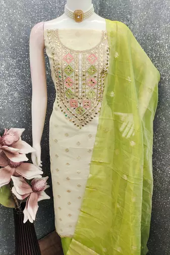 Off white color beautiful shimmer jacquard fabric ethnic partywear salwar kameez