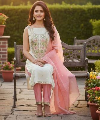 Off white color beautiful shimmer jacquard fabric ethnic partywear salwar kameez 2