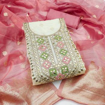 Off white color beautiful shimmer jacquard fabric ethnic partywear salwar kameez 3