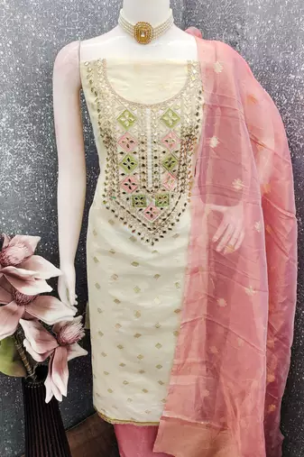 Off white color beautiful shimmer jacquard fabric ethnic partywear salwar kameez