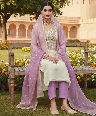 Off white color beautiful shimmer jacquard fabric ethnic partywear salwar kameez 2