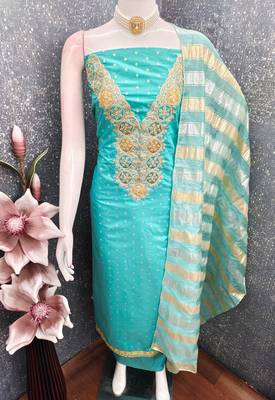 Firozi color modal butti fabric woven and embroidered ethnic suit for girls 4