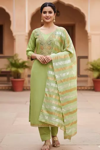 Pista color modal butti fabric woven and embroidered ethnic suit for girls