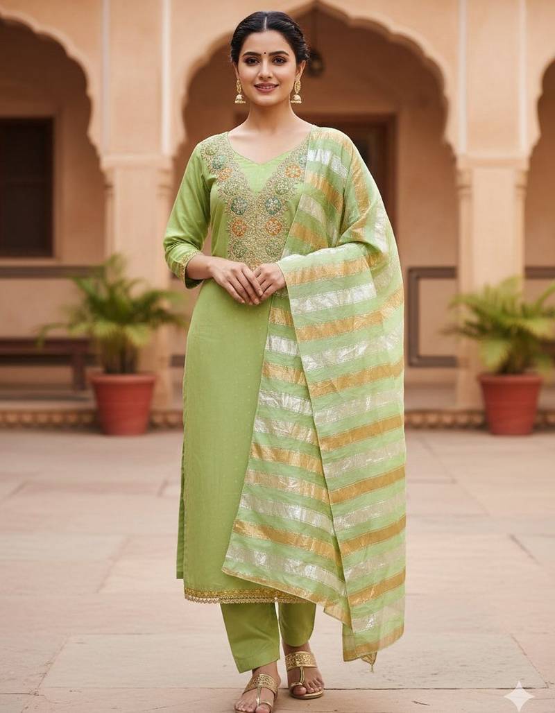 Pista color modal butti fabric woven and embroidered ethnic suit for girls