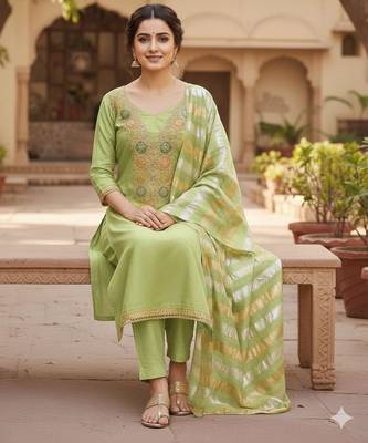 Pista color modal butti fabric woven and embroidered ethnic suit for girls 2
