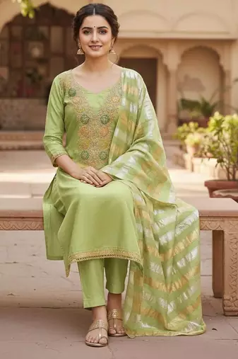 Pista color modal butti fabric woven and embroidered ethnic suit for girls
