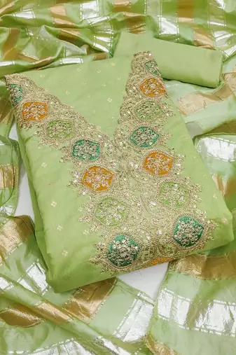 Pista color modal butti fabric woven and embroidered ethnic suit for girls