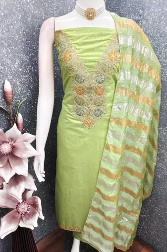Pista color modal butti fabric woven and embroidered ethnic suit for girls