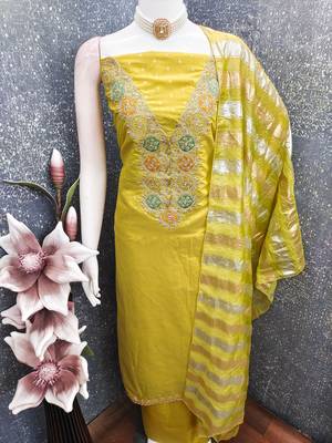 Mustard color modal butti fabric woven and embroidered ethnic suit for girls 4
