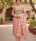 Pink color modal butti fabric woven and embroidered ethnic suit for girls